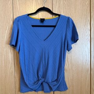 W5 Blue Textured V-Neck Top